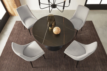 Winston Round Dining Table with Stone Tabletop and Metal Frame in Black