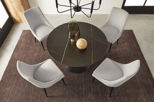 Winston Round Dining Table with Stone Tabletop and Metal Frame in Black