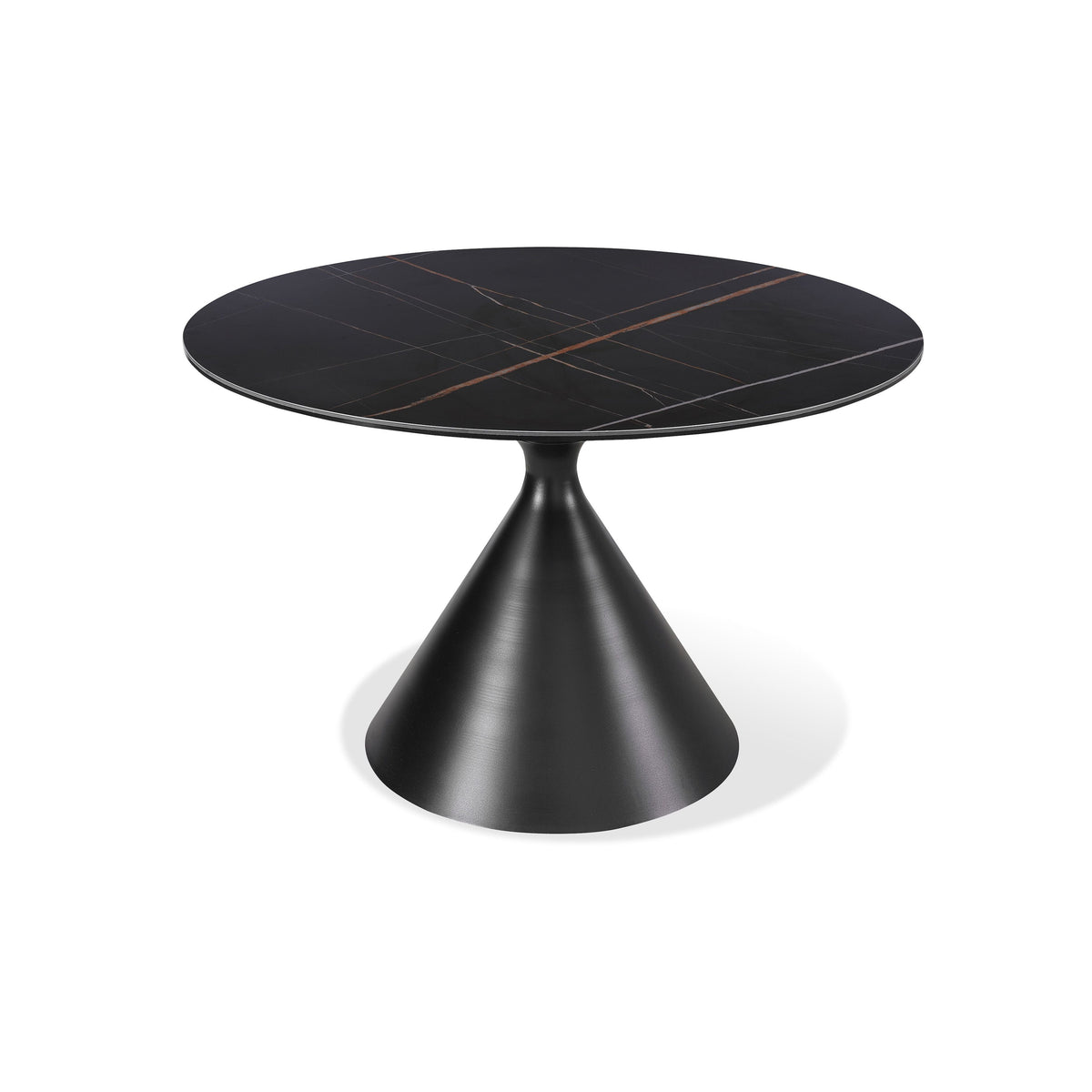 Winston Round Dining Table with Stone Tabletop and Metal Frame in Black