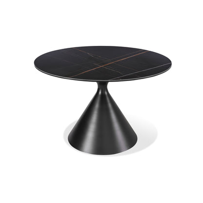Winston Round Dining Table with Stone Tabletop and Metal Frame in Black