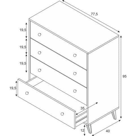 Kommode - Sweet - 4 skuffer - Hvid - 95 x 77,5 x 40 cm