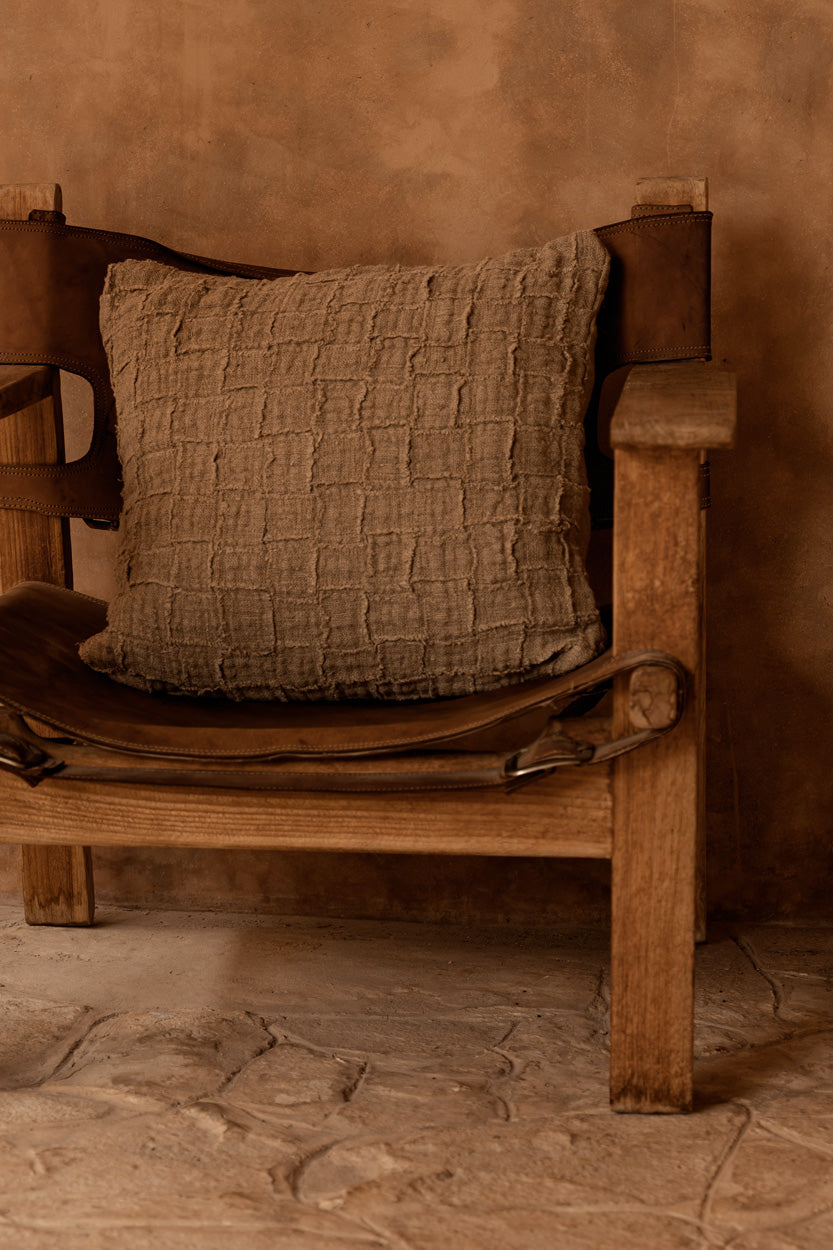 The Linen Damier Cushion Cover - Natural