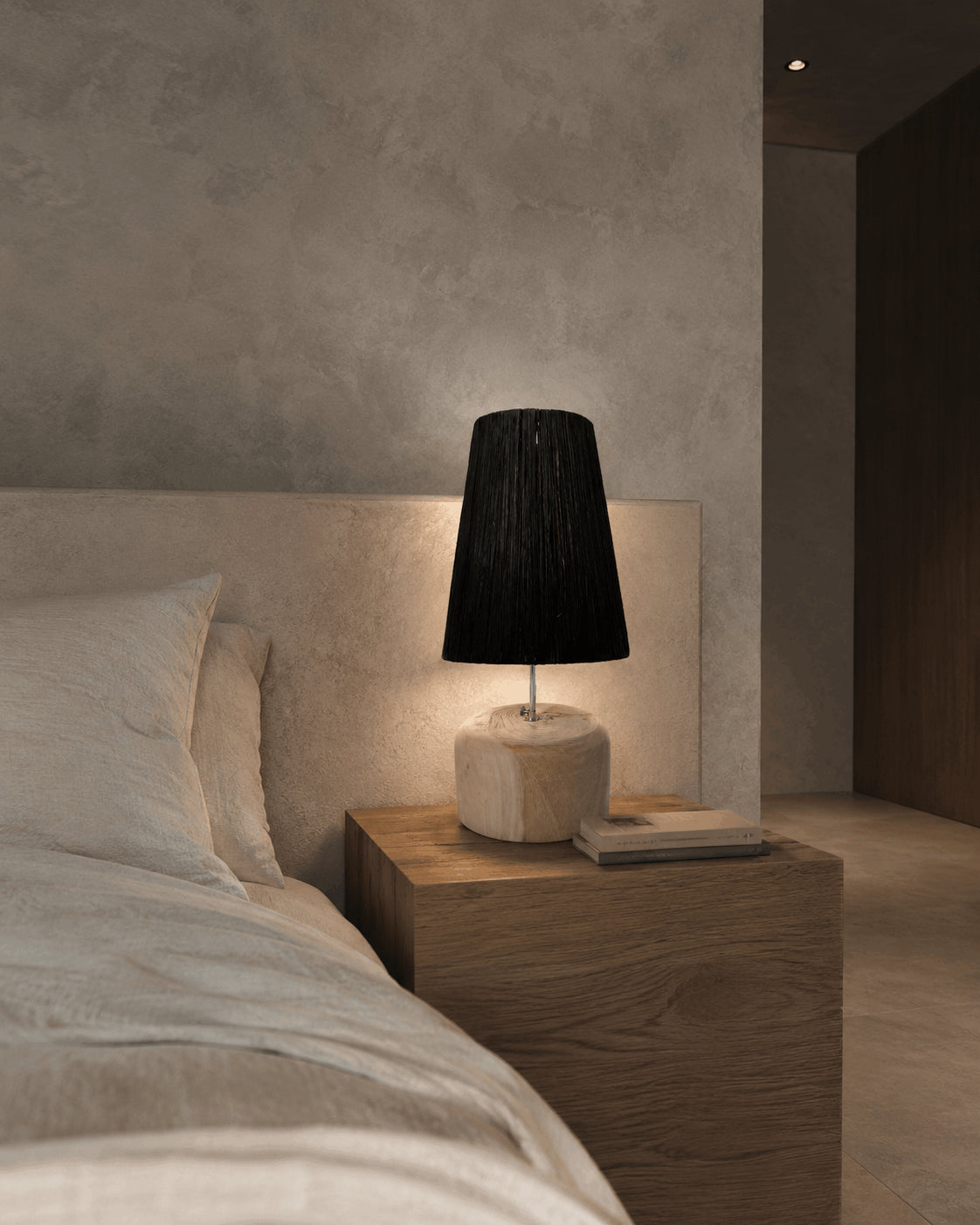 The Raffia Teak Wood Table Lamp - Natural Black