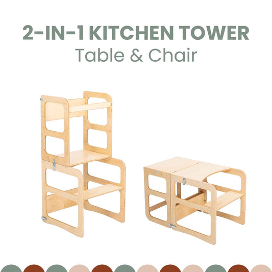 2-in-1 Convertible Kitchen Tower - Table and Chair Set