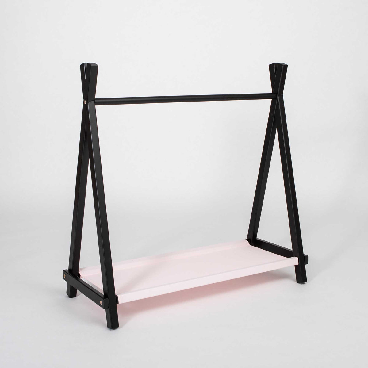 Kids' teepee clothing rack with storage - black & pink