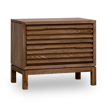 Tanner Nightstand with Two Drawers in Ash Wood, Roux