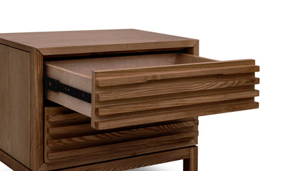 Tanner Nightstand with Two Drawers in Ash Wood, Roux