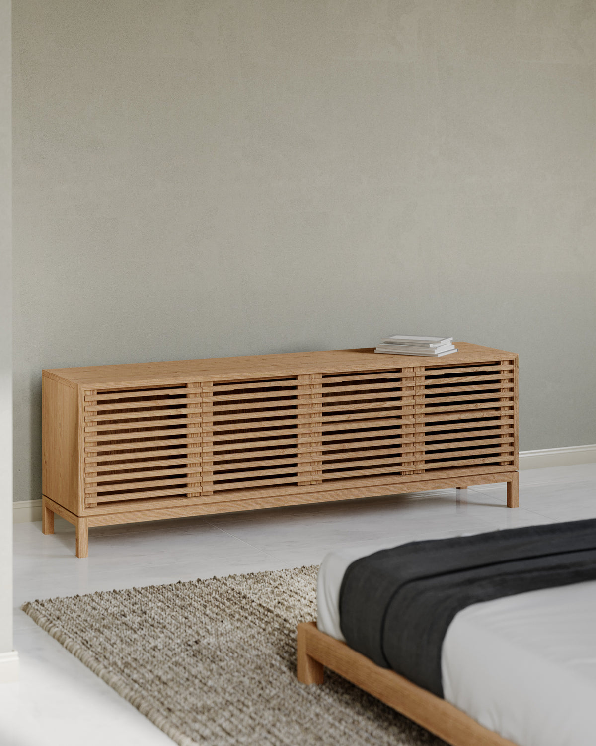 Tanner Four-Door Media Console in Flaxen Ash Wood