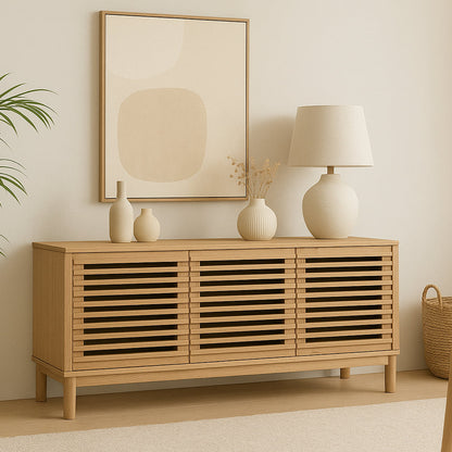 Tanner Three-Door Media Console in Flaxen