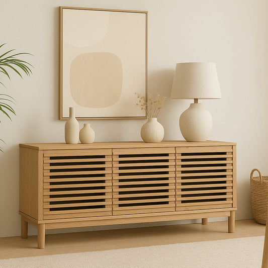 Tanner Three-Door Media Console in Flaxen