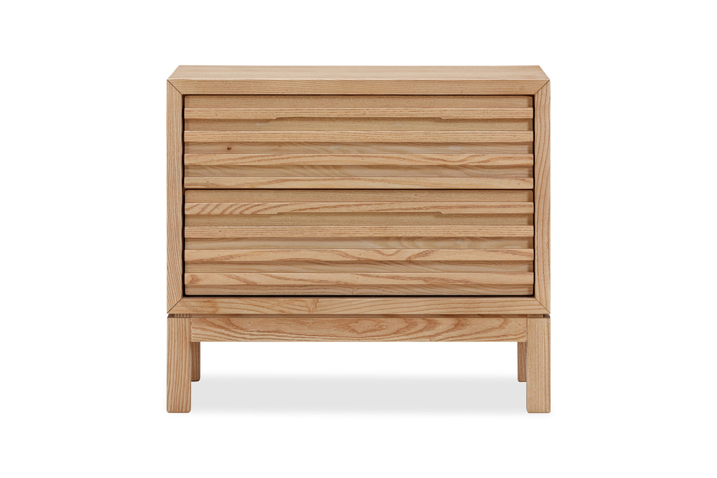 Tanner Nightstand with Two Drawers in Ash Wood, Linen