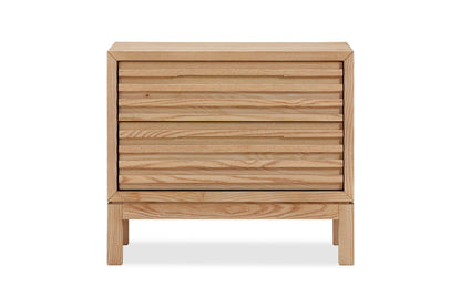 Tanner Nightstand with Two Drawers in Ash Wood, Linen