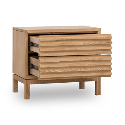 Tanner Nightstand with Two Drawers in Ash Wood, Linen